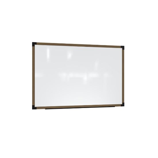 Picture of Ghent Prest Magnetic Dry-Erase Whiteboard, Porcelain, 50-1/4in x 62-1/4in, White, Driftwood Oak Wood Frame