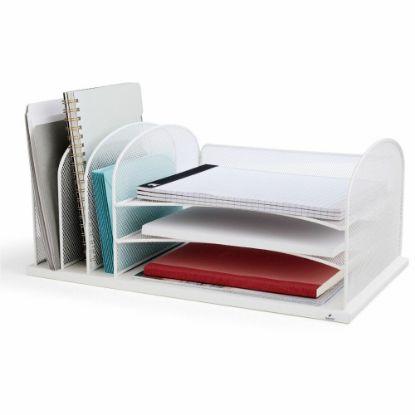 Picture of Safco Onyx 3 Tray/3 Upright Section Desk Organizer - 8.3in Height x 19.5in Width x 11.5in DepthDesktop - White - Steel - 1 Each