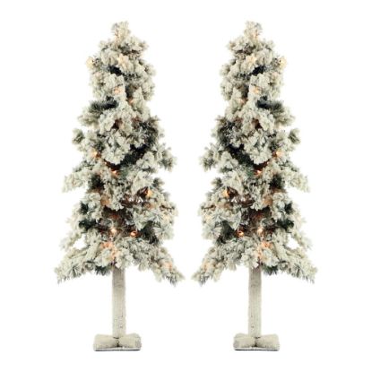 Picture of Fraser Hill Farm Snowy Alpine Trees With Clear Lights, 4ft, Set Of 2