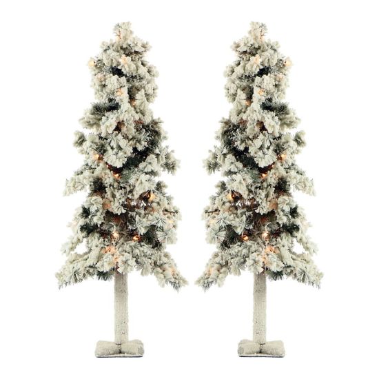 Picture of Fraser Hill Farm Snowy Alpine Trees With Clear Lights, 4ft, Set Of 2