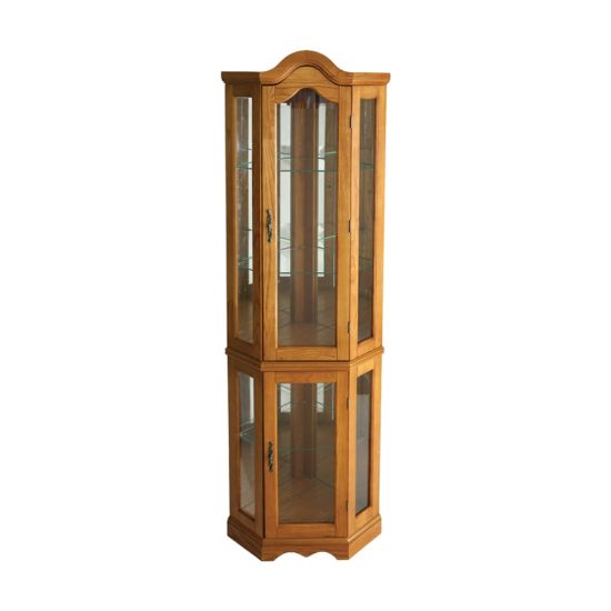 Picture of SEI Furniture Lighted Corner Curio Cabinet, Golden Oak