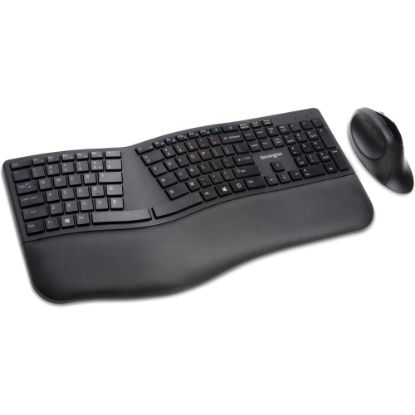 Picture of Kensington Pro Fit Ergo Wireless Keyboard and Mouse-Black - USB Wireless Bluetooth/RF 4.0 2.40 GHz Keyboard - Black - USB Wireless Bluetooth/RF Mouse - Black - Compatible with PC, Mac