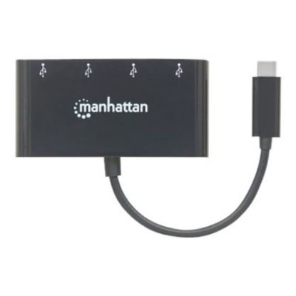 Picture of Manhattan USB-C Dock/Hub, Ports (x4): USB-A (x4), 5 Gbps (USB 3.2 Gen1 aka USB 3.0), External Power Supply Not Needed, Cable 20cm, SuperSpeed USB, Black, Three Year Warranty, Blister - Hub - 4 x USB 3.1 Gen 1 - desktop