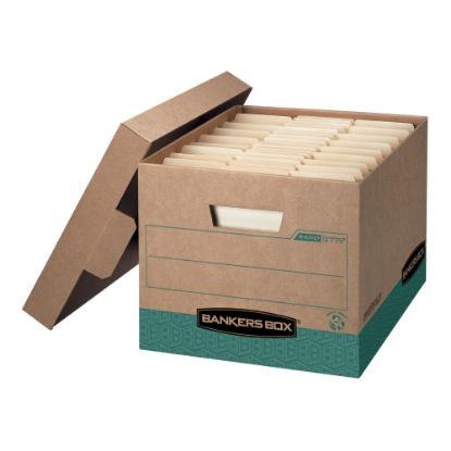 Picture of Bankers Box R Kive FastFold BAA Compliant Heavy-Duty Storage Boxes With Locking Lift-Off Lids And Built-In Handles, Letter/Legal Size, 15D x 12in x 10in, 100% Recycled, Kraft/Green, Case Of 12