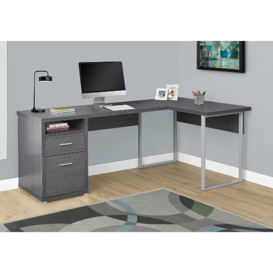 Picture of Monarch Specialties 79inW L-Shaped Corner Desk With 2 Drawers, Gray