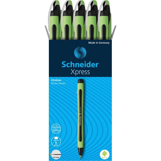 Picture of Rediform Schneider Xpress Premium Fineliner Pens, Fine Point, 0.8 mm, Black/Green Barrel, Black Ink, Pack Of 10 Pens