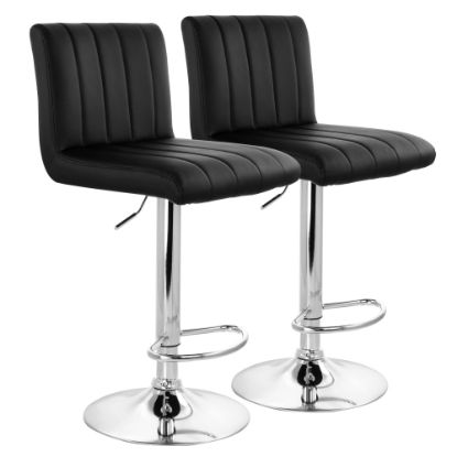 Picture of Elama Tufted Faux Leather Adjustable Bar Stools, Black/Chrome, Set Of 2 Stools