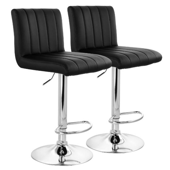 Picture of Elama Tufted Faux Leather Adjustable Bar Stools, Black/Chrome, Set Of 2 Stools