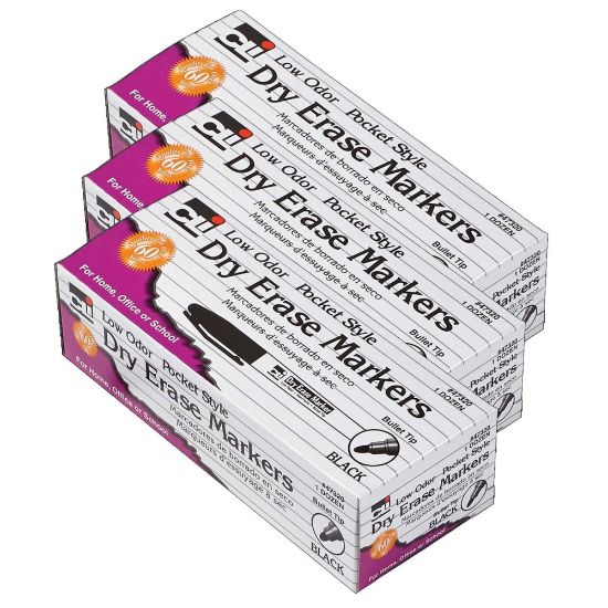 Picture of Charles Leonard Dry-Erase Markers, 12 Markers Per Box, Pack Of 3 Boxes, Bullet Tip, Black, 36 Markers