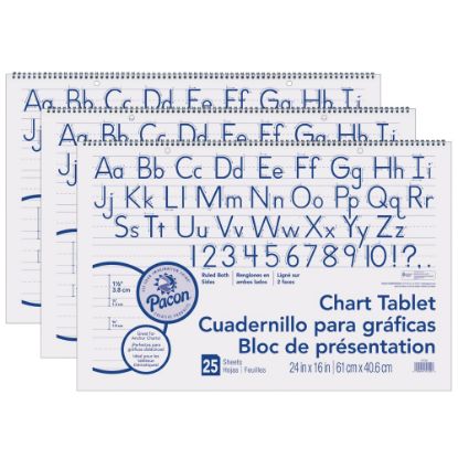 Picture of Pacon Chart Tablets, Manuscript Cover, 24in x 16in, 1-1/2in Ruled, White, 25 Sheets Per Tablet, Pack Of 3 Tablets