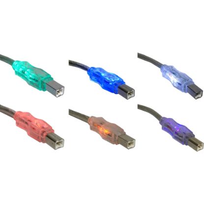 Picture of QVS USB 2.0 480Mbps Type A Male to B Male Translucent Cable with Multi-color LEDs - 6 ft USB Data Transfer Cable for Printer, Scanner, Storage Drive - First End: 1 x USB 2.0 Type A - Male - Second End: 1 x USB 2.0 Type B - Male - Shielding