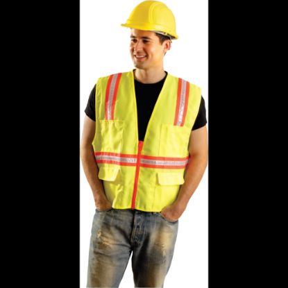 Picture of Non-ANSI Contractor Style Solid Vests, X-L, Hi-Viz Orange; Yellow Contrast Trim