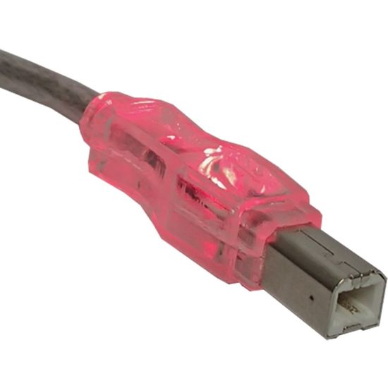 Picture of QVS USB 2.0 480Mbps Type A Male to B Male Translucent Cable with LEDs - 10 ft USB Data Transfer Cable for Printer, Scanner, Storage Drive - First End: 1 x USB Type A - Male - Second End: 1 x USB Type B - Male - Shielding - Red