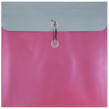 Picture of JAM Paper Plastic 13in x 13in Poly Envelopes, Button And String Closure, Metallic Pink, Pack Of 12