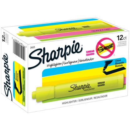 Picture of Sharpie Tank Highlighters, Chisel Tip, Fluorescent Yellow, 12 Count