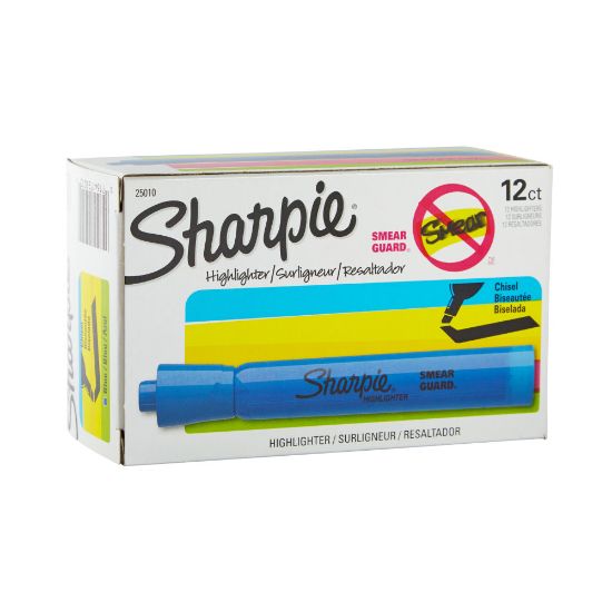 Picture of Sharpie Tank Style Highlighters, Chisel Tip, Fluorescent Blue, Box of 12