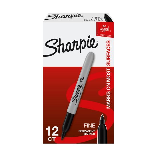 Picture of Sharpie Fine Point Permanent Markers, Gray Barrel, Black Ink, Pack Of 12