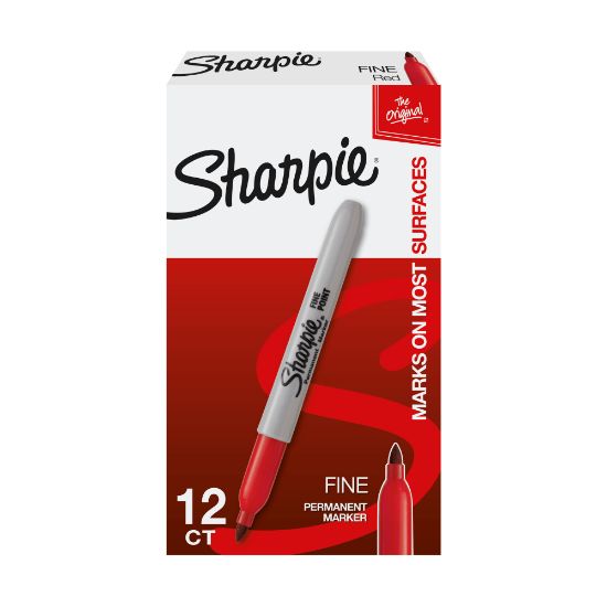 Picture of Sharpie Permanent Fine-Point Markers, Red, Pack Of 12 Markers