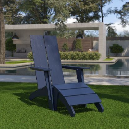 Picture of Flash Furniture Sawyer Modern All-Weather Poly Resin Wood Adirondack Chair With Footrest, Navy