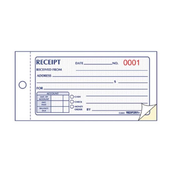 Picture of Rediform Money Receipt 2/Part Collection Forms - 50 Sheet(s) - 2 PartCarbonless Copy - 5in x 2 3/4in Sheet Size - White, Yellow - Assorted Sheet(s) - 1 Each