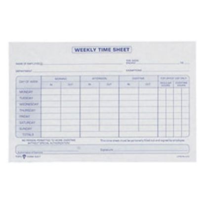 Picture of TOPS Weekly Timesheet Form, 5.5in x 8.5in, White/Blue, 100 Sheets Per Pad, 2 Pads Per Pack