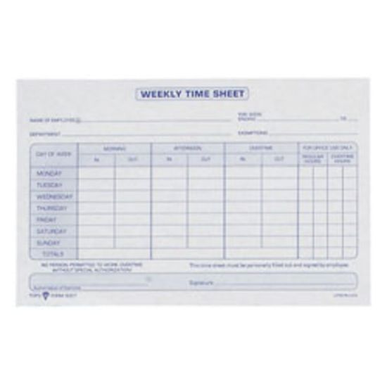 Picture of TOPS Weekly Timesheet Form, 5.5in x 8.5in, White/Blue, 100 Sheets Per Pad, 2 Pads Per Pack