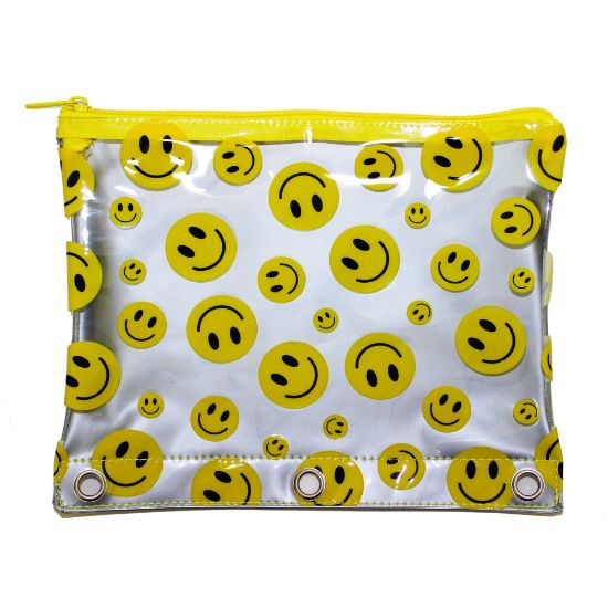 Picture of Inkology Smiley Face Pencil Pouches, 7-1/2in x 9-1/2in, Assorted Colors, Pack Of 12 Pouches