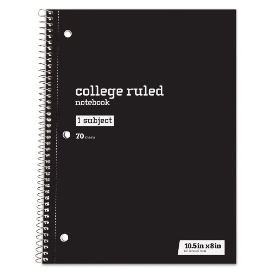 Picture of Just Basics Spiral Notebook, 8in x 10-1/2in, College Ruled, 70 Sheets, Black