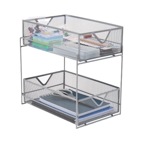 Picture of Mind Reader Network Collection 2-Tier Metal Mesh Sliding Basket Storage, 2 Drawers, 12-1/2in H x 8-1/4in W x 12-1/2in D, Silver