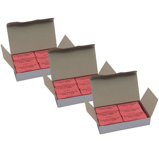 Picture of Charles Leonard Natural Rubber Wedge Erasers, Pink, 2-1/2inH x 1inW, 12 Erasers Per Box, Pack Of 3 Boxes