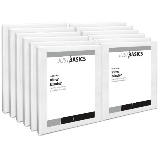 Picture of Just Basics View 3-Ring Binder, 1/2in Round Rings, White, Pack Of 12