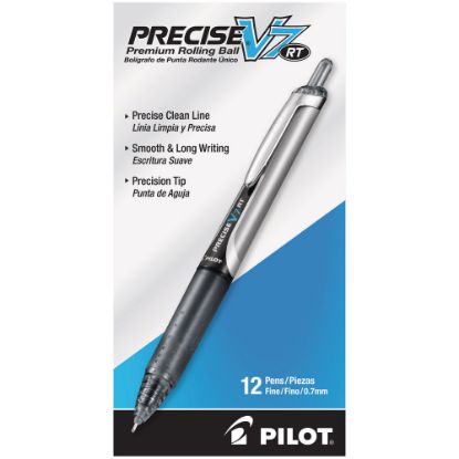 Picture of Pilot Precise V7 Liquid Ink Retractable Rollerball Pens, Fine Point, 0.7 mm, Black Barrels, Black Ink, Pack Of 12 Pens