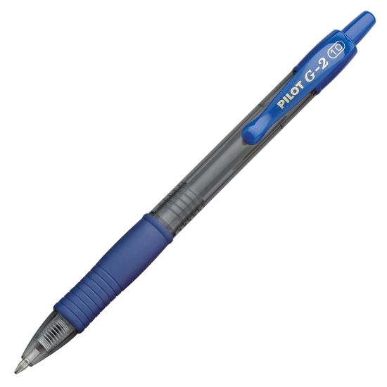 Picture of Pilot G2 Retractable Gel Pens, Bold Point, 1.0 mm, Clear Barrels, Blue Ink, Pack Of 12 Pens