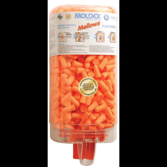 Picture of Mellows Foam Ear Plugs, Foam, Bright Orange, Uncorded, Four Dispenser Case