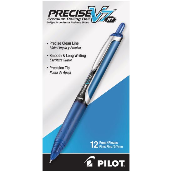 Picture of Pilot Precise V7 Liquid Ink Retractable Rollerball Pens, Fine Point, 0.7 mm, Assorted Barrels, Blue Ink, Pack Of 12 Pens