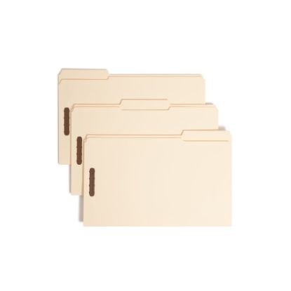 Picture of Smead Manila Reinforced Tab Fastener Folders With Two Fasteners, 1in Expansion, 8 1/2in x 14in, Legal, Manila, Box of 50