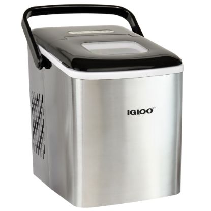 Picture of Igloo 26-Lb Automatic Self-Cleaning Portable Countertop Ice Maker Machine With Handle, 12-13/16inH x 9-1/16inW x 12-1/4inD, Stainless Steel