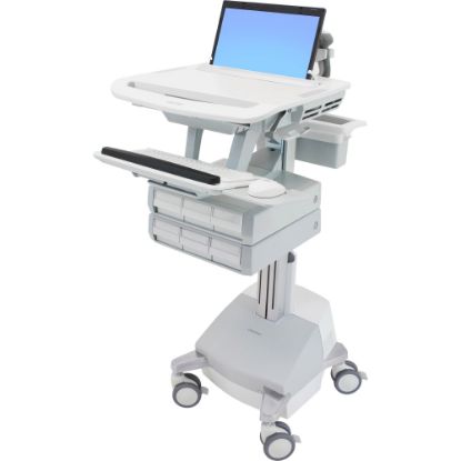 Picture of Ergotron StyleView Laptop Cart Desk Workstation SLA Powered, 6 Drawers, 50-1/2inH x 17-1/2inW x 30-3/4inD, White/Gray