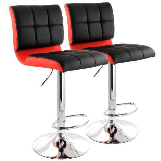 Picture of Elama Adjustable Faux Leather 2-Tone Bar Stools, Black/Red, Set Of 2 Stools