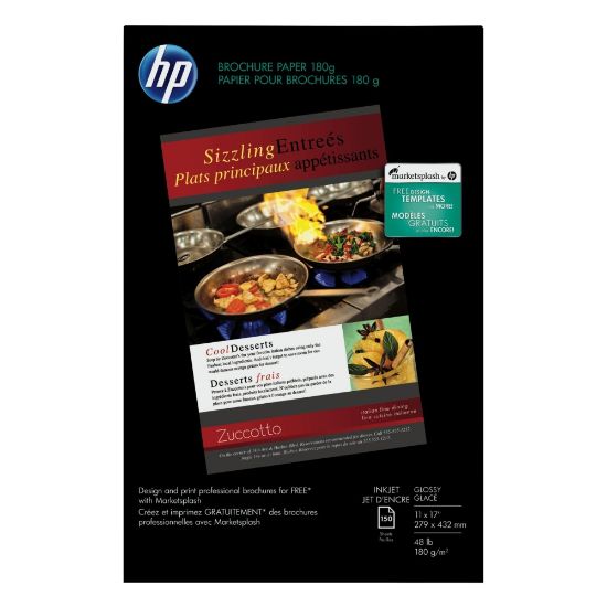 Picture of HP Brochure Inkjet Paper, Glossy, White, Ledger Size (11in x 17in), Pack Of 150 Sheets, 48 Lb, 98 Brightness