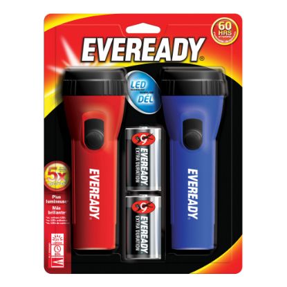 Picture of Eveready Economy LED Flashlight Twin Pack, 2 7/16in, Red/Blue, Pack Of 2