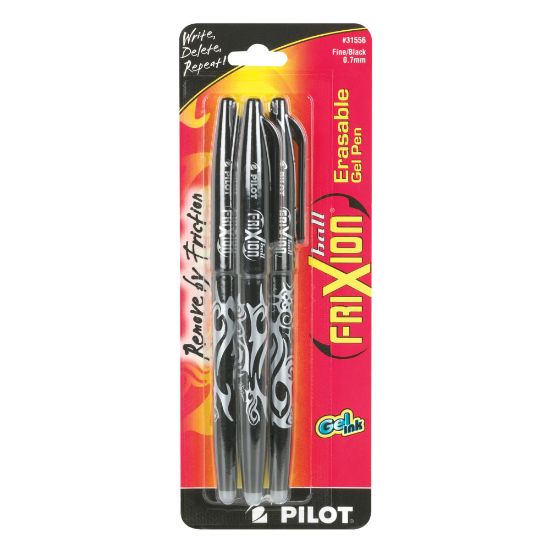 Picture of Pilot FriXion Ball Erasable Gel Pens, Pack of 3, Fine Point, 0.7 mm, Black Barrels, Black Ink