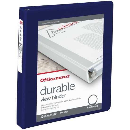 Picture of Office Depot Brand Durable View 3-Ring Binder, 1in Round Rings, Blue