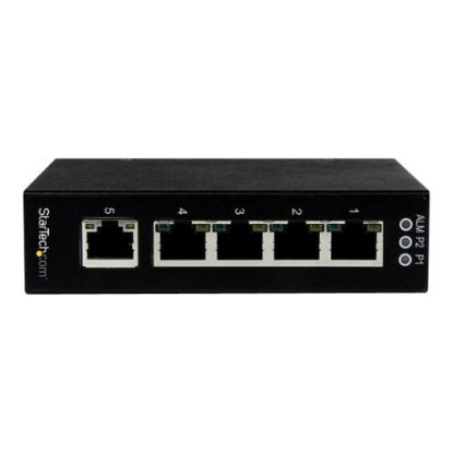 Picture of StarTech.com 5 Port Unmanaged Industrial Gigabit Ethernet Switch - DIN Rail / Wall-Mountable - Network up to 5 Ethernet devices through a rugged industrial Gigabit Ethernet switch - 5 Port Unmanaged Industrial Gigabit Ethernet Switch