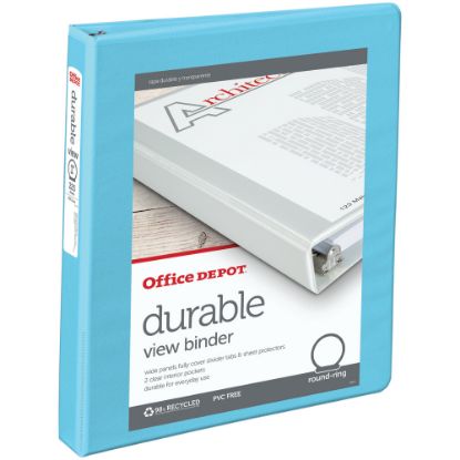 Picture of Office Depot Brand 3-Ring Durable View Binder, 1in Round Rings, Jeweler Blue