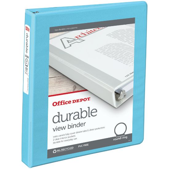 Picture of Office Depot Brand 3-Ring Durable View Binder, 1in Round Rings, Jeweler Blue