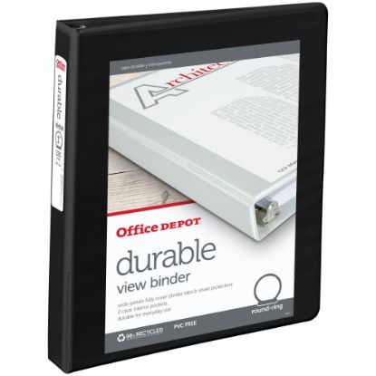 Picture of Office Depot Brand Durable View 3-Ring Binder, 1in Round Rings, Black