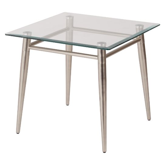 Picture of Ave Six Brooklyn Glass-Top Table With Metal Frame, Square End Table, Clear/Brushed Nickel