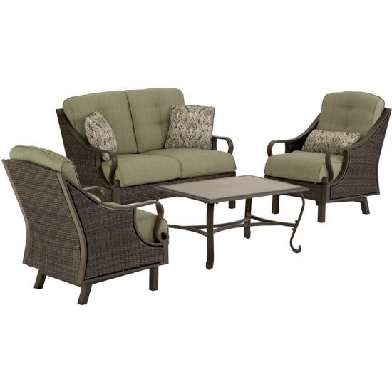 Picture of Hanover Ventura 4-Piece Seating Set in Vintage Meadow - VENTURA4PC - 49in x 31in x 35.5in Loveseat, 32in x 26.5in x 34in Chair, 35.5in x 25in x 18.5in Coffee Table - Material: Woven, Olefin, Steel Frame, Aluminum Frame, Plush Cushion, Tile Upholstery