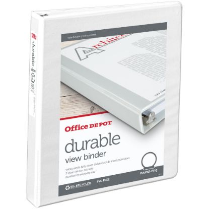 Picture of Office Depot Brand Durable View 3-Ring Binder, 1in Round Rings, White